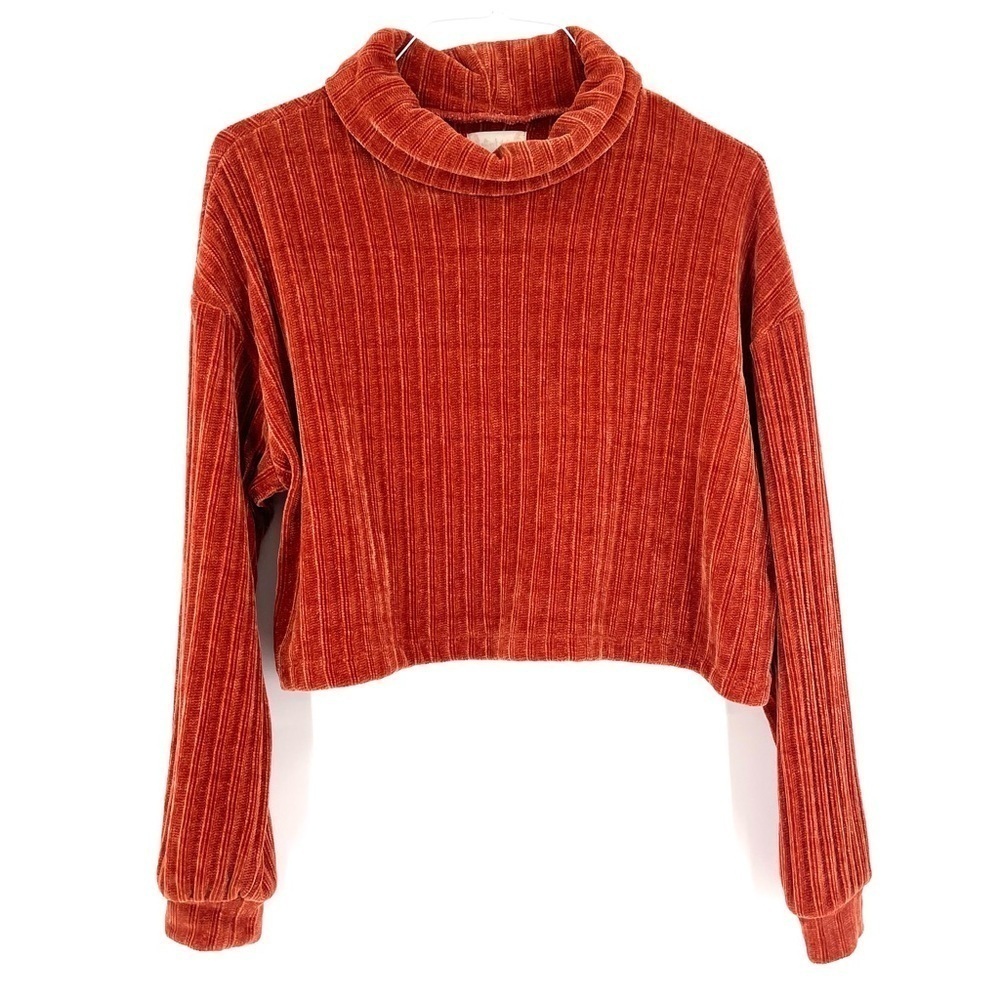 Altar'd State Cropped Chunky Crop Turtle Neck Burnt Orange Fall Sweater - Picture 2 of 7